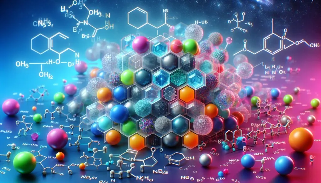 Immagine di nanoplastiche e formule chimiche